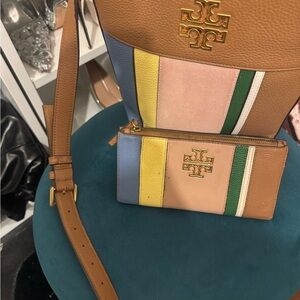 Tory Burch Tan Multicolor Leather Crossbody with Stripe Wallet